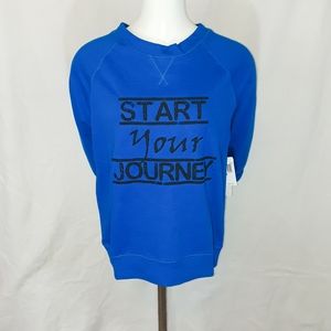 Pink Lotus Start Your Journey Solid Blue 3/4 Sleeve Tee Shirt XS